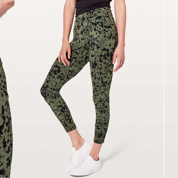 Lululemon In Movement 7/8 Tight Everlux 25" Efflorescent Barracks Green Black 10 - Picture 3 of 11